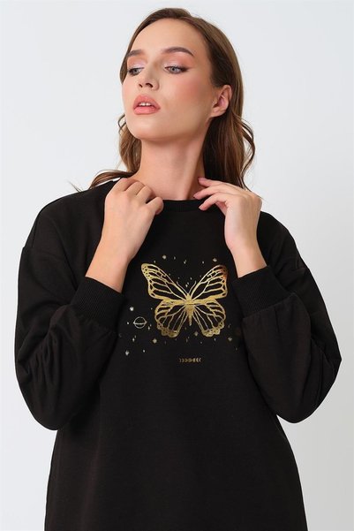 ESPİNA Women's Oversize Tunic Sweatshirt Black