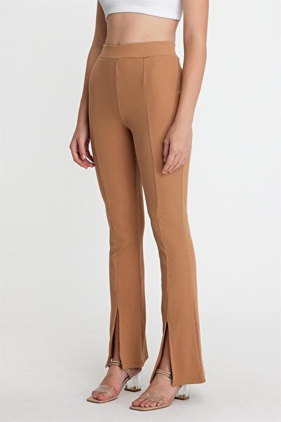 ESPİNA Γυναικείο Καμισόλ Σκιστό Κολάν Παντελόνι Camel