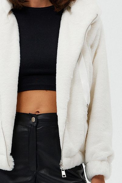 Açelya Okcu Premium Hooded Faux Fur Plush Coat