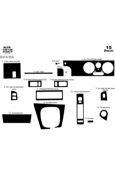 meriç cockpit design ميريتش ®   Alfa 145/146 ترصيع أمامي أسود لامع 15 قطعة 19...