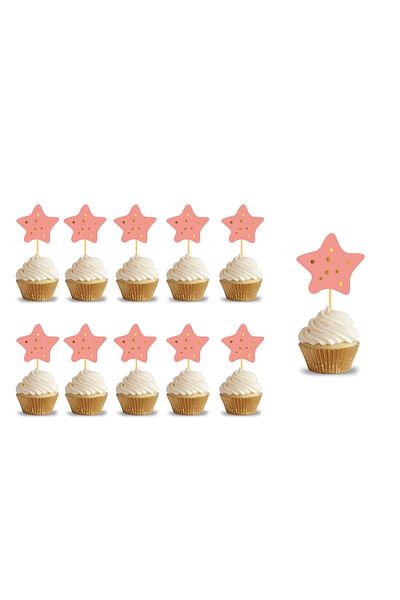 Big Party Star Themed Macaron Colored Soft Salmon Party Toothpicks Pack of 10