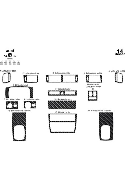 meriç cockpit design ميريتش ®   أودي A6 توربيدو أمامي مطلي أسود لامع 14 قطعة ...