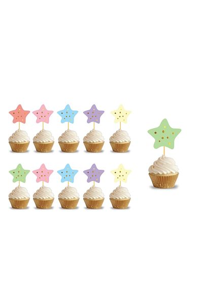 Big Party Star Themed Macaron Colored Soft Party Toothpicks 10 Pieces