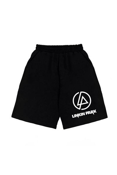 Touz Μαύρο χτενισμένο βαμβακερό σορτς Unisex με λογότυπο Linkin Park