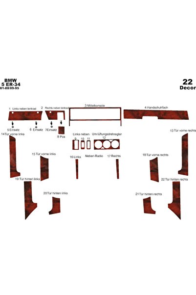 meriç cockpit design ميريتش ®   بي ام دبليو 5 E34 توربيدو امامي مطلي ماهوجني 22 قطعة 1988-1995