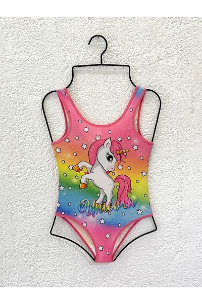Rs Ramuni Unicorn Digital Printed Girls' Swimsuit - Sea and Pool Swimsuit