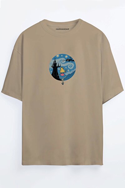 Harmandar Alice štampana uniseks Crna - Bela - Narandžasta - Bež Oversize majica