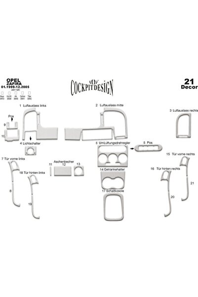 meriç cockpit design ميريتش ®   أوبل زافيرا توربيدو أمامي مطلي ألومنيوم 21 قط...