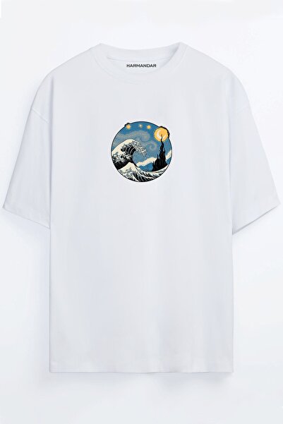 Harmandar Starry Night Wave - Wave Printed Unisex Negru - Alb - Portocaliu - ...