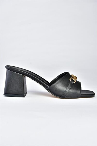 Fox Shoes Black Thick Heeled Women's Slippers