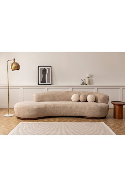 EMBA LUXURY Sümay Kanepe Köşe Koltuk Bukle Kumaş Gizli Ayak - Kahve -krem -be...