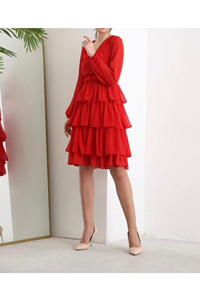 Damla Kat Kat Şifon Elbise