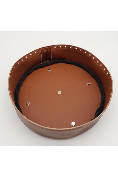 angel çanta aksesuar Tan Faux Leather 22 Cm Round High Bag Base with Silver Metal