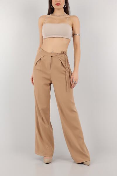 Generic Brand Pantaloni Palazzo New Trend Biscuit cu talie legată