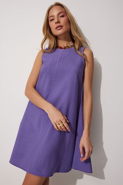 Happiness İstanbul Rochie de damă mov de vară țesută Bell BF00067