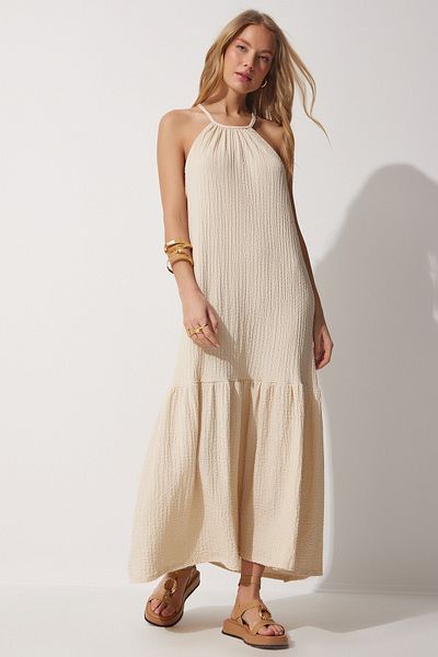 Happiness İstanbul Kleid - Beige - Gerüschter Saum