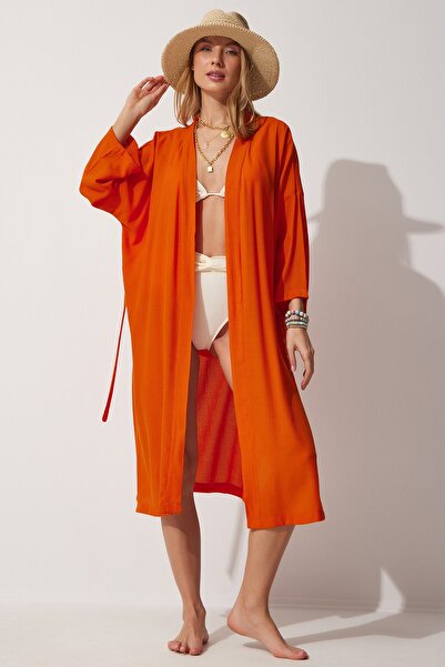 Happiness İstanbul Dámské cihlové kimono viskózové s páskem DD00958