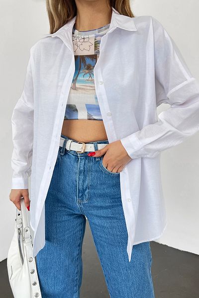 LE CARAMBOLE Γυναικείο λευκό oversize μακρύ βασικό πουκάμισο