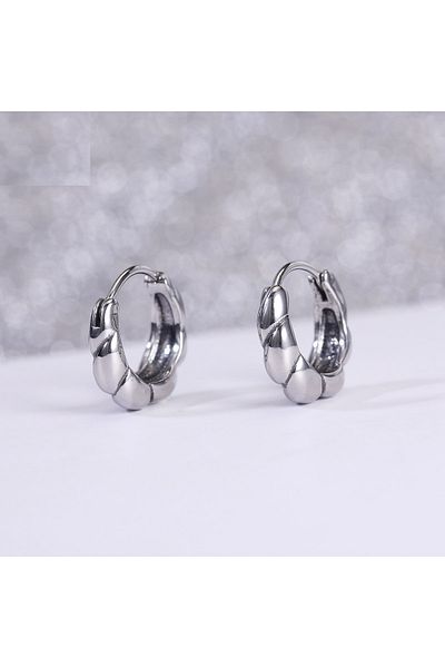 Viking Modern Twist Striped Design Ring Snap Men's 316l Steel Earrings