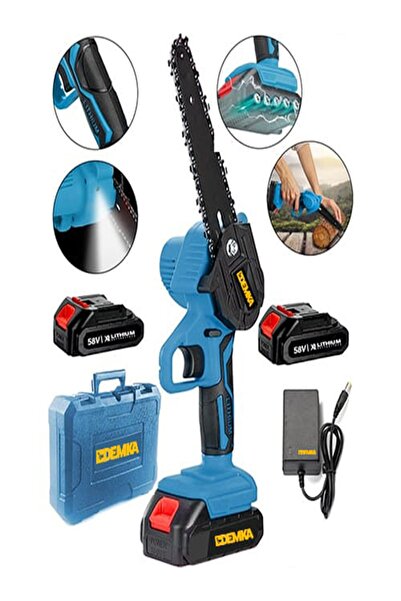 Demka 58 V 5 Ah Akülü Dal Kesme Budama Testere Çift Akülü Çantalı 2 Zincir Ve 2 Adet Pala
