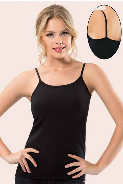 Anıt 3 Pieces, Women's Rope Strap Adjustable Strap Undershirt 92% Cotton 8% Lycra Black