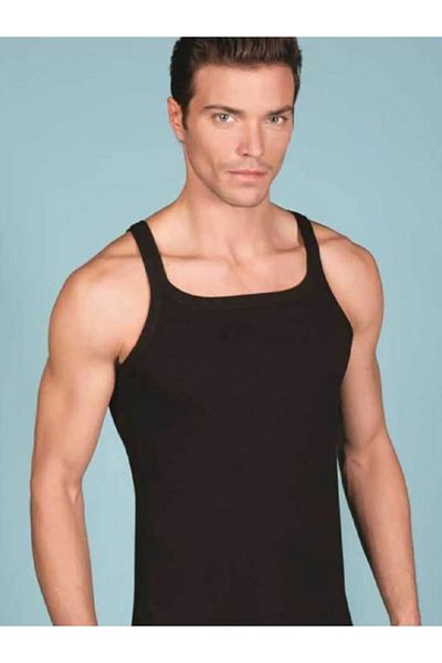 Anıt 3 Pieces, Strappy Square Collar Men's Undershirt, 100% Cotton (ribbed) Black