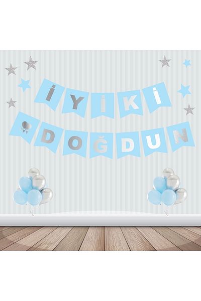 Big Party Cardboard Writing Gilded Blue Over Silver Happy Birthday
