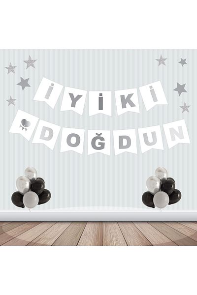 Big Party Χάρτινο γράμματα με λευκό ασημί Καλή γενέθλια