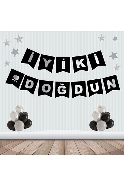 Big Party Χαρτοκιβώτιο με γράμματα από ασημί σε μαύρο χρώμα Καλή ημέρα γενεθλίων