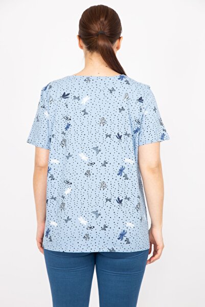 Şans Γυναικεία Μπλούζα Μπλε μεγάλου μεγέθους από βαμβακερό ύφασμα στήθος μαζεμένο 65n35864