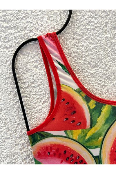 Rs Ramuni Girl's Swimsuit Watermelon Sliced Red Patterned Digital Printed Sea Pool Swimsuit