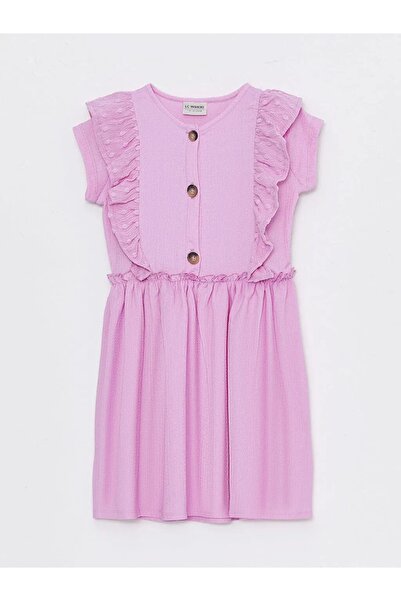 LC Waikiki Eco Bisiklet Yaka Fırfır Detaylı Kısa Kollu Kız Çocuk Elbise