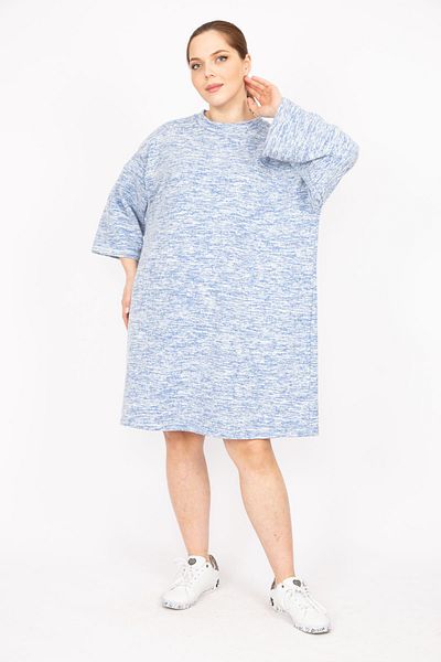 Şans Rochie tunică cu mâneci capri pentru femei, de mărime mare, albastră 65n35847