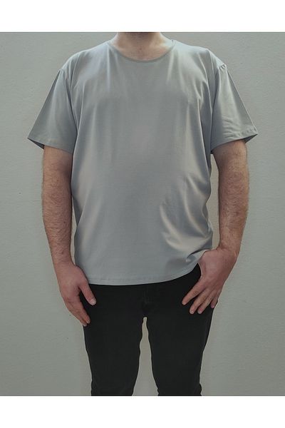 Bomenti Life Gray Men's Plus Size Comfortable Regular -normal Fit Basic Crew Neck T-Shirt