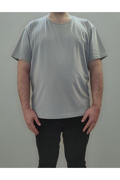 Bomenti Life Gray Men's Plus Size Comfortable Regular -normal Fit Basic Crew Neck T-Shirt