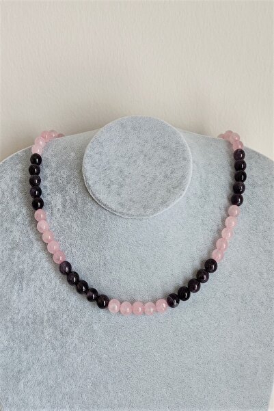 badeaccessories 8 Mm Pembe Kuvars Ametist Doğaltaş Kolye