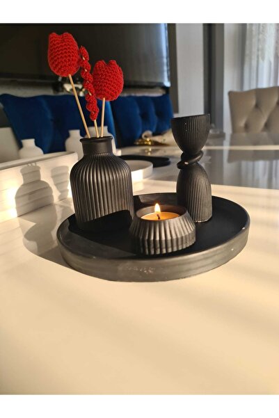 ASEM Dekoratif Yuvarlak Tepsi, Iskandinav Vazo, Tealight Mumluk, Düğüm Sütun ...