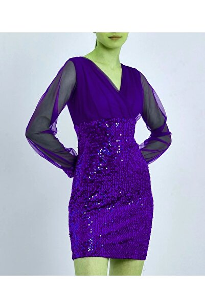 SELİN MODA EVİ Trend Mini Sequin Velvet Pencil Φόρεμα