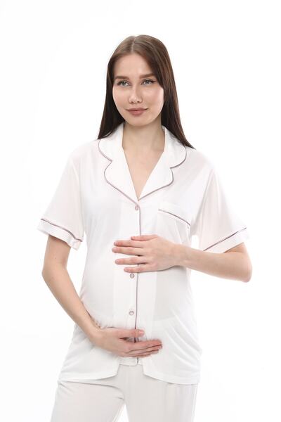 LİKAPA Önden Düğmeli Hamile Lohusa Mevsimlik Kısa Kol Pijama Takımı