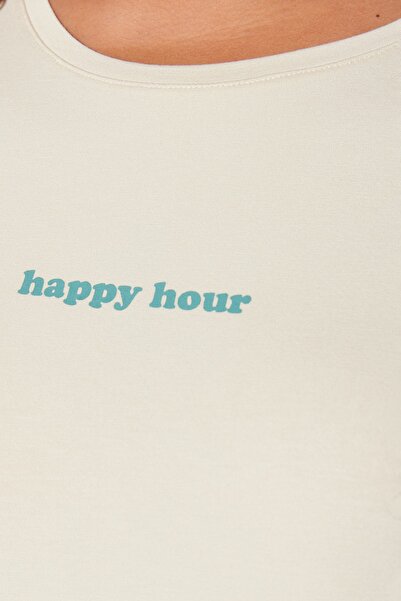 Trendyol Curve Εκρού Floral Capri Πλεκτό Σετ Πυτζάμες TBBSS23AI00009