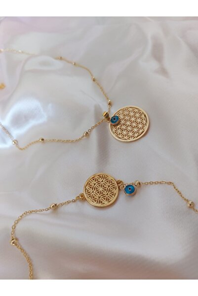 X-Lady Accessories Altın Renk Yaşam Ağacı Çiçeği Nazar Set Kolye Ve Bileklik ...