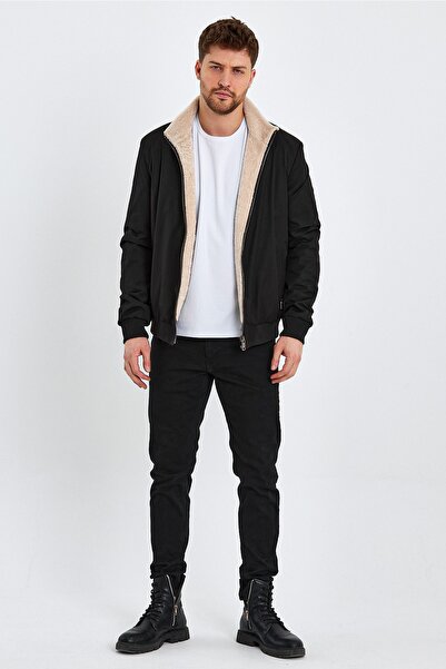 nero leather fur College Fabric Coat