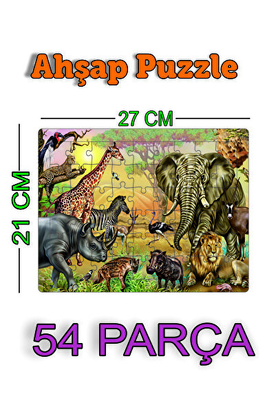 Kiri Ahşap 54 Parçalı Puzzle Seti Hayvanlar Alemi