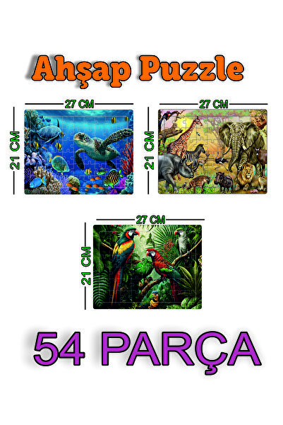 Kiri Ahşap 54 Parçalı Puzzle 3 Farklı Puzzle