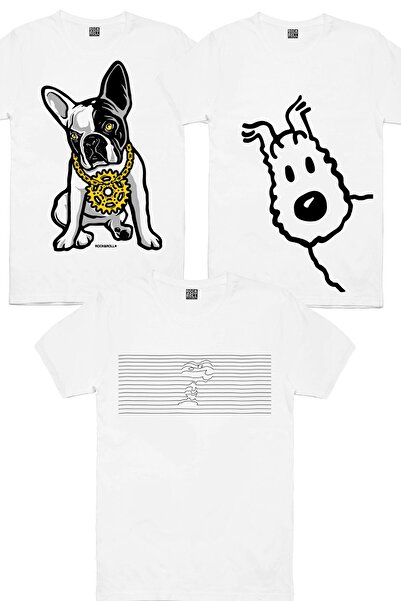 ROCKANDROLL Смугастий собака білий, Сніжний, французька реперка, жіночий футболка, 3 шт., еко-пакет