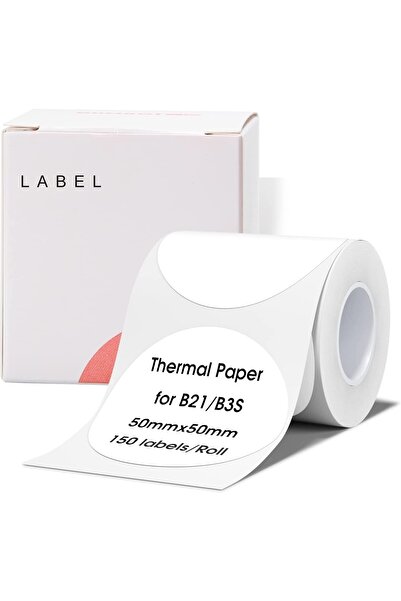 NiiMbot 50x50mm Yuvarlak Beyaz Etiket B21/b1/b3s Için 150 Adet Yırtılmaz, Sud...