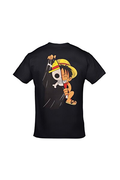 Orijin Tekstil One Piece Luffy Flag εμπρός και πίσω με στάμπα Unisex μαύρο μπλουζάκι