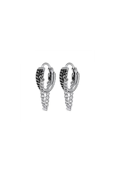 Viking Hoop Punk Biker Men's 316l Steel Earrings with Chain Accessories