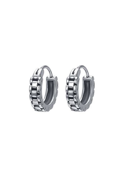 Viking Chain Patterned Ring Snap Vintage Design Men's 316l Steel Earrings