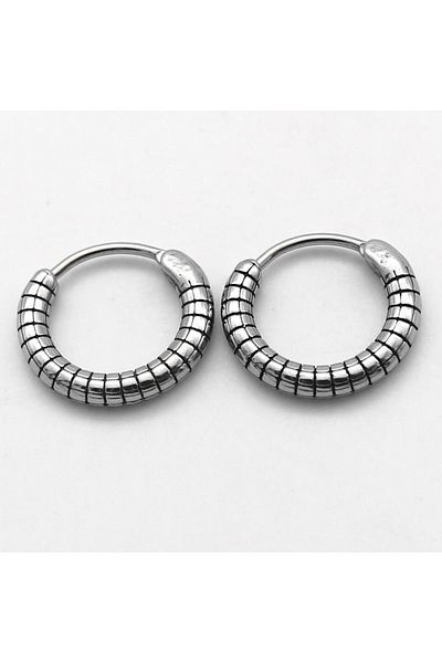 Viking Classic Striped Thin Design Hoop Snap 316l Steel Men's Earrings